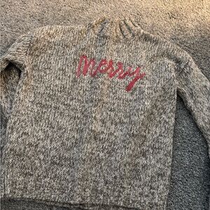 LOFT Gray Knit Sweater with Red Accent